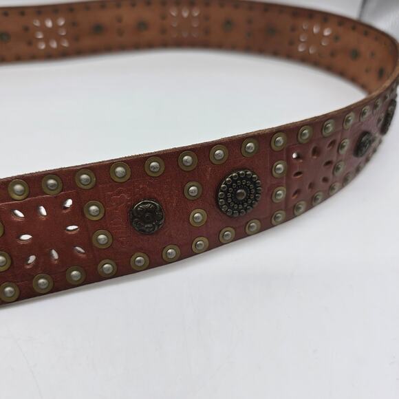 Fossil Women's Leather Laser Cut Studded Belt Western Bohemian Brown Medium - Picture 5 of 6
